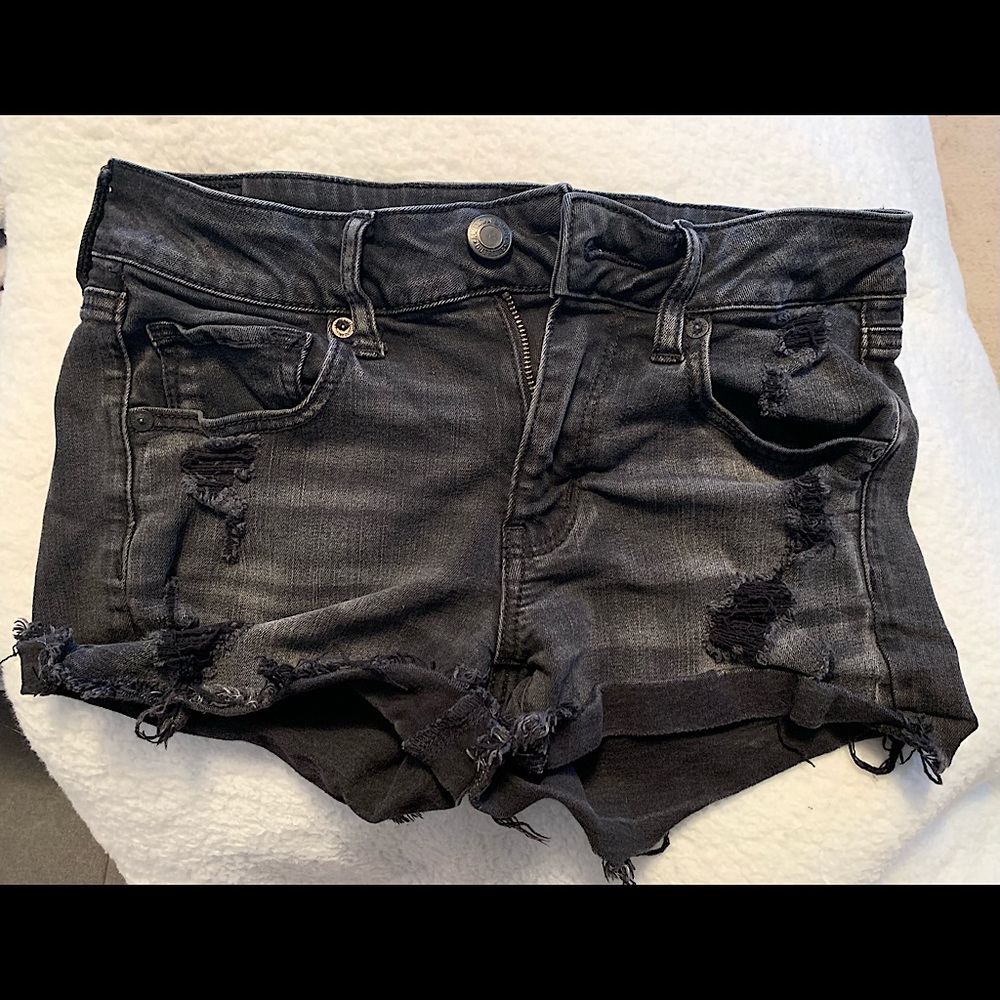 American Eagle black midi denim shorts